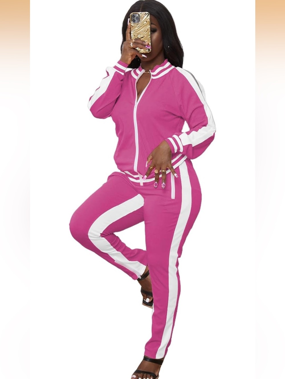 Women’s Fuchsia Track Jacket and Joggers Set with White Stripes💓💓